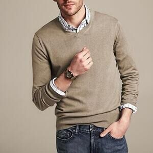 Banana Republic Silk Cashmere Varsity V-Neck Sweater Brown